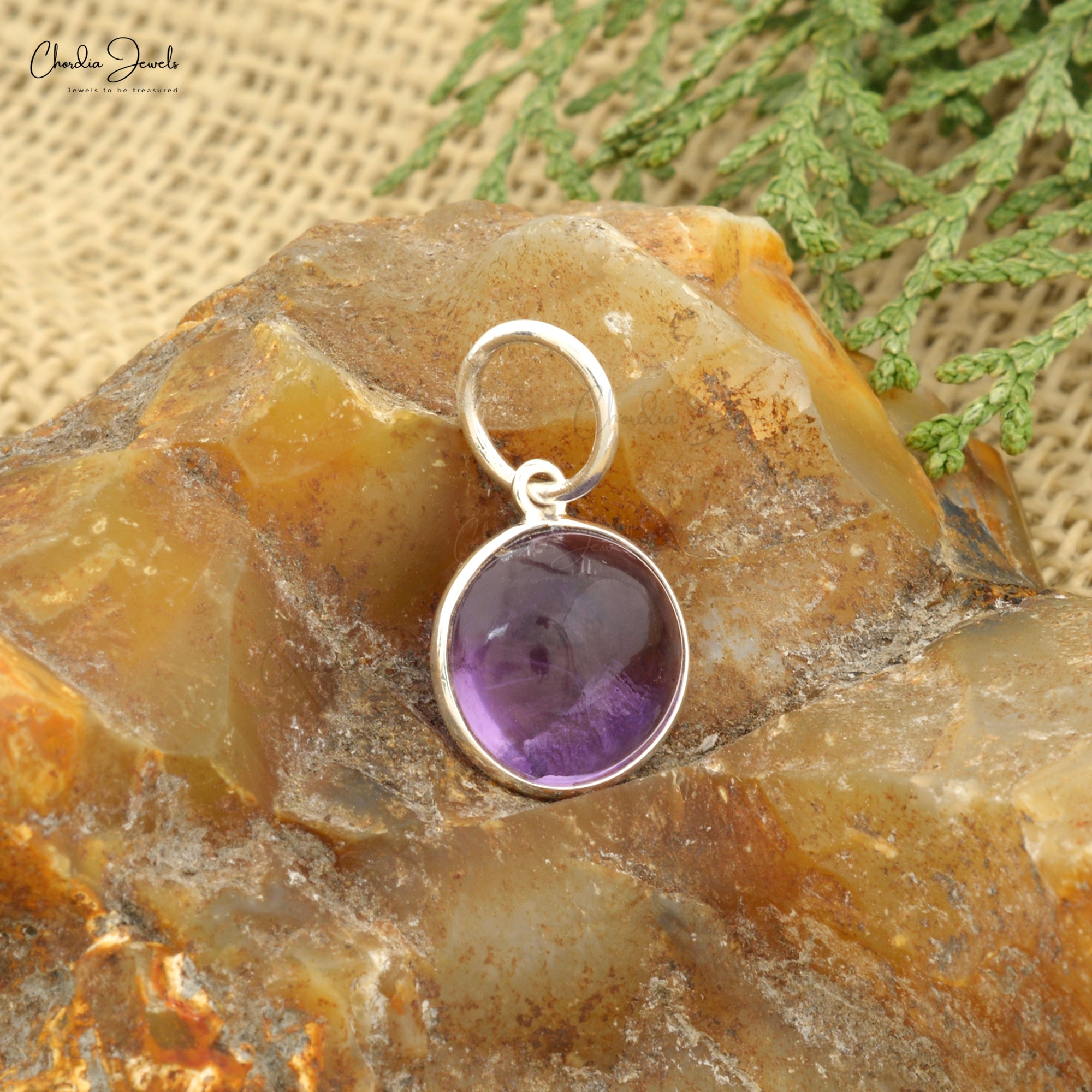Dangle Round Cabochon Pendant In 925 Sterling Silver Amethyst Solitaire Pendants