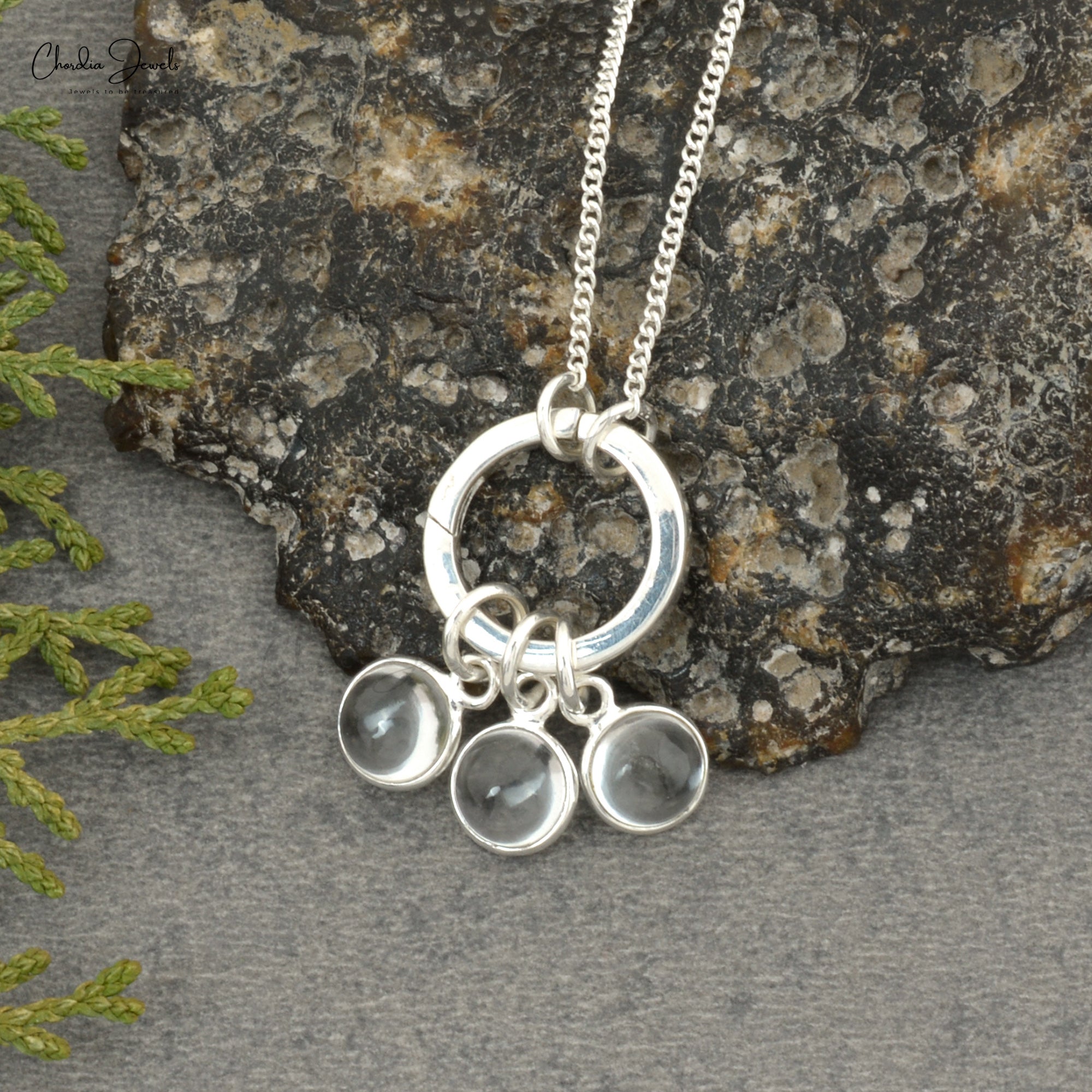 925 Sterling Silver White Topaz Three Stone Detachable Dangling Charm Necklace
