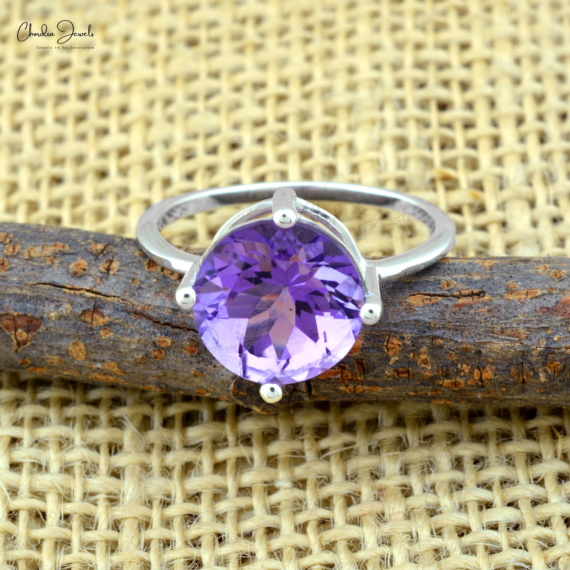 Solitaire Amethyst Ring With 2.96 Ct Gemstone Prong Set In 925 Sterling Silver Rings