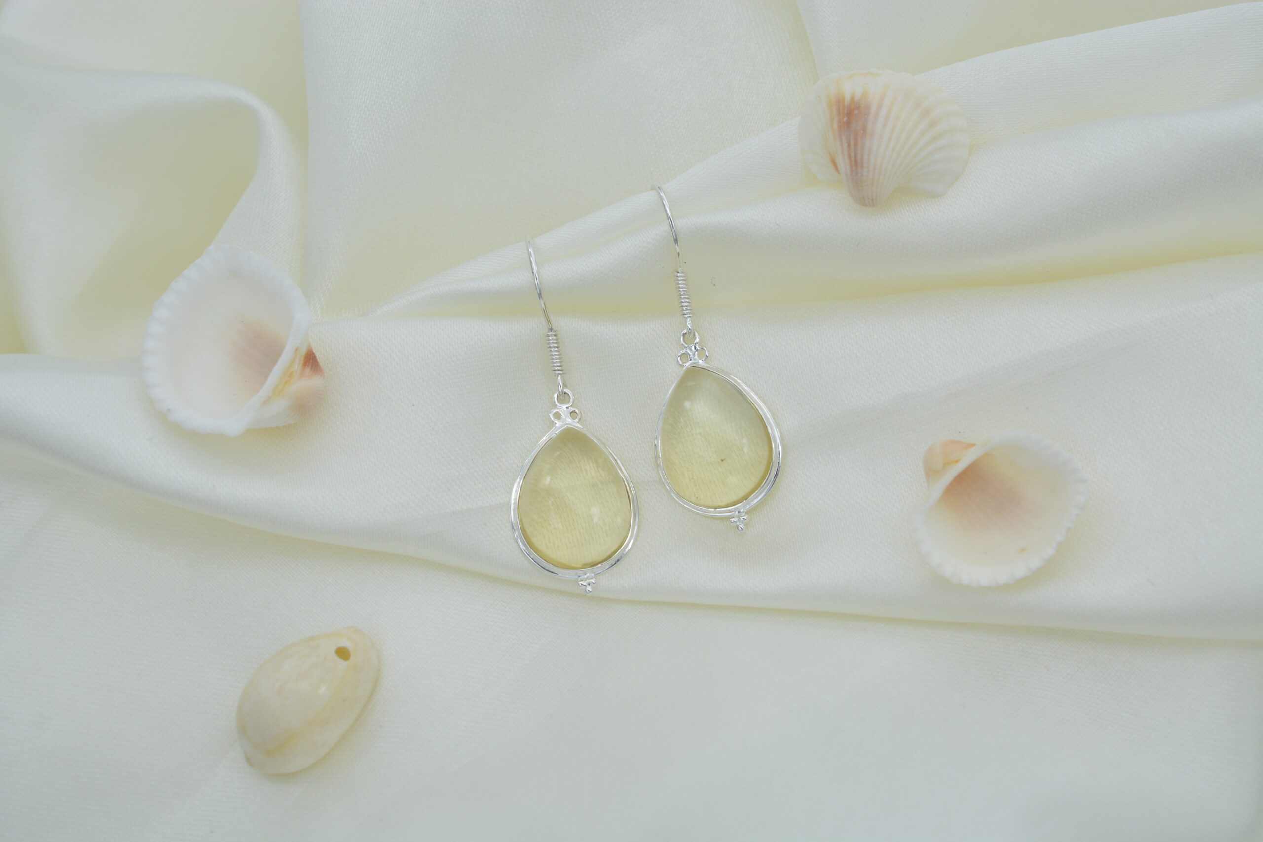 Gemstone Dangle Earrings In 925 Sterling Silver Lemon Quartz Cabochon Earrings