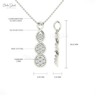 Twisted Women Pendant With 0.44 Ct G-H Diamond Pave Set In 14k Pure Gold Cluster Necklace