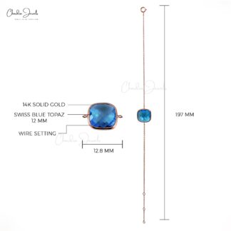 Cushion Cut Gemstone Bracelet In 14k Rose Gold Swiss Blue Topaz Solitaire Bracelets