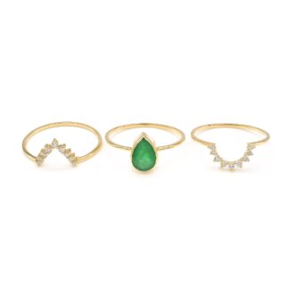 Genuine Emerald Trio Halo Band In 14k Yellow Gold Diamond IGI Verified Wedding Ring
