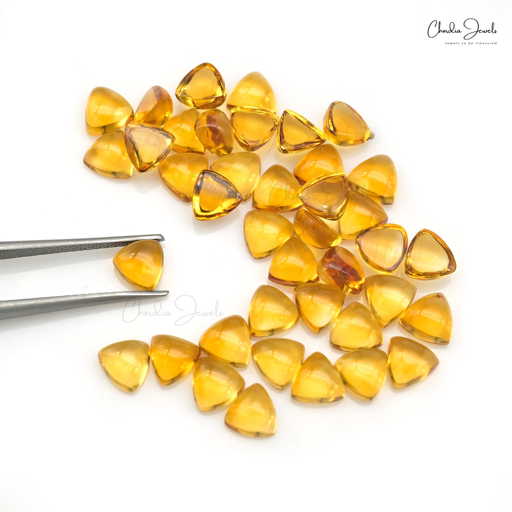 Natural Citrine Trillion Cabochon 6mm Loose Gemstone Lot For Jewelry, 40 Piece