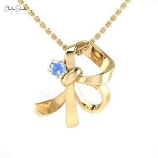 Genuine Moonstone 3mm Brilliant Cut Solitaire Knot Pendant In 14k Gold Fine Jewelry