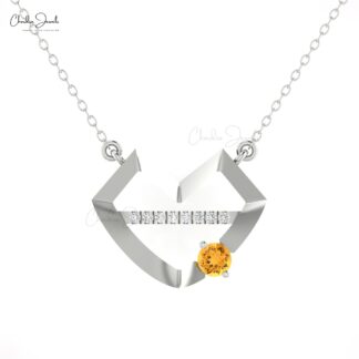 Brilliant Cut Diamond Necklace In 14k Real Gold Citrine 4mm Gemstone Women Necklaces
