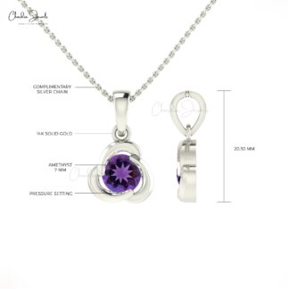 Solid 14k Gold Twisted Charm With 1.27 Ct Amethyst February Birthstone Pendant