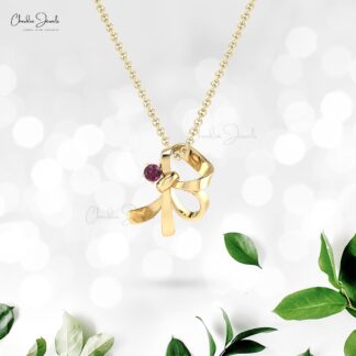 AAA Rhodolite Garnet Curved Pendant With 0.10 Ct Gemstone Solitaire Jewelry In 14k Gold