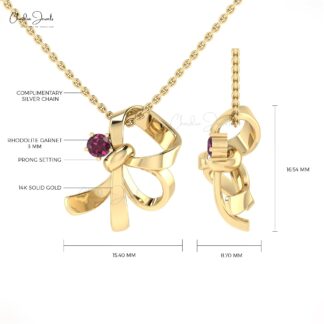 AAA Rhodolite Garnet Curved Pendant With 0.10 Ct Gemstone Solitaire Jewelry In 14k Gold