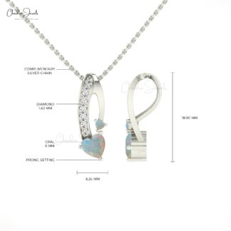 Twisted Heart Real 14k Gold Pendant in 0.68 Ct Opal Gemstone And Diamond Women Pendant