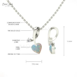 Unique Twisted Diamond Pendant In 14k Real Gold With 5mm Heart Opal Women Necklace