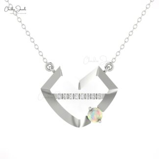 Solid 14k Gold Lips Necklace With 0.24 Ct Fire Opal And Diamond Minimalist Chain Necklace