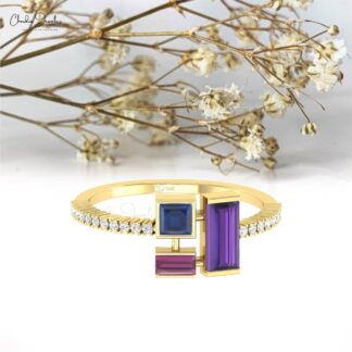 Multi Stone Cluster Ring In 14k Gold Amethyst Rhodolite Garnet And Sapphire Diamond Ring