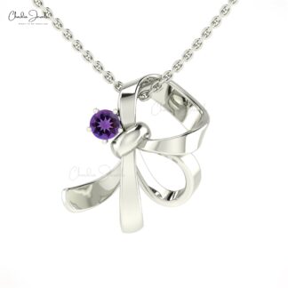 Knot Round Solitaire Pendant In Pure 14k Gold Amethyst 3mm Gemstone Wedding Fine Jewelry