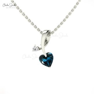 Natural London Blue Topaz Twisted Pendant In 14k Solid Gold Diamond Minimalist Pendants