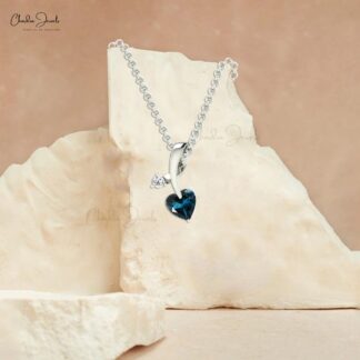Natural London Blue Topaz Twisted Pendant In 14k Solid Gold Diamond Minimalist Pendants