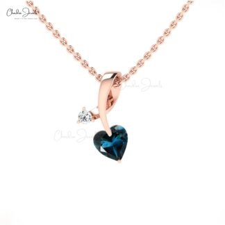 Natural London Blue Topaz Twisted Pendant In 14k Solid Gold Diamond Minimalist Pendants
