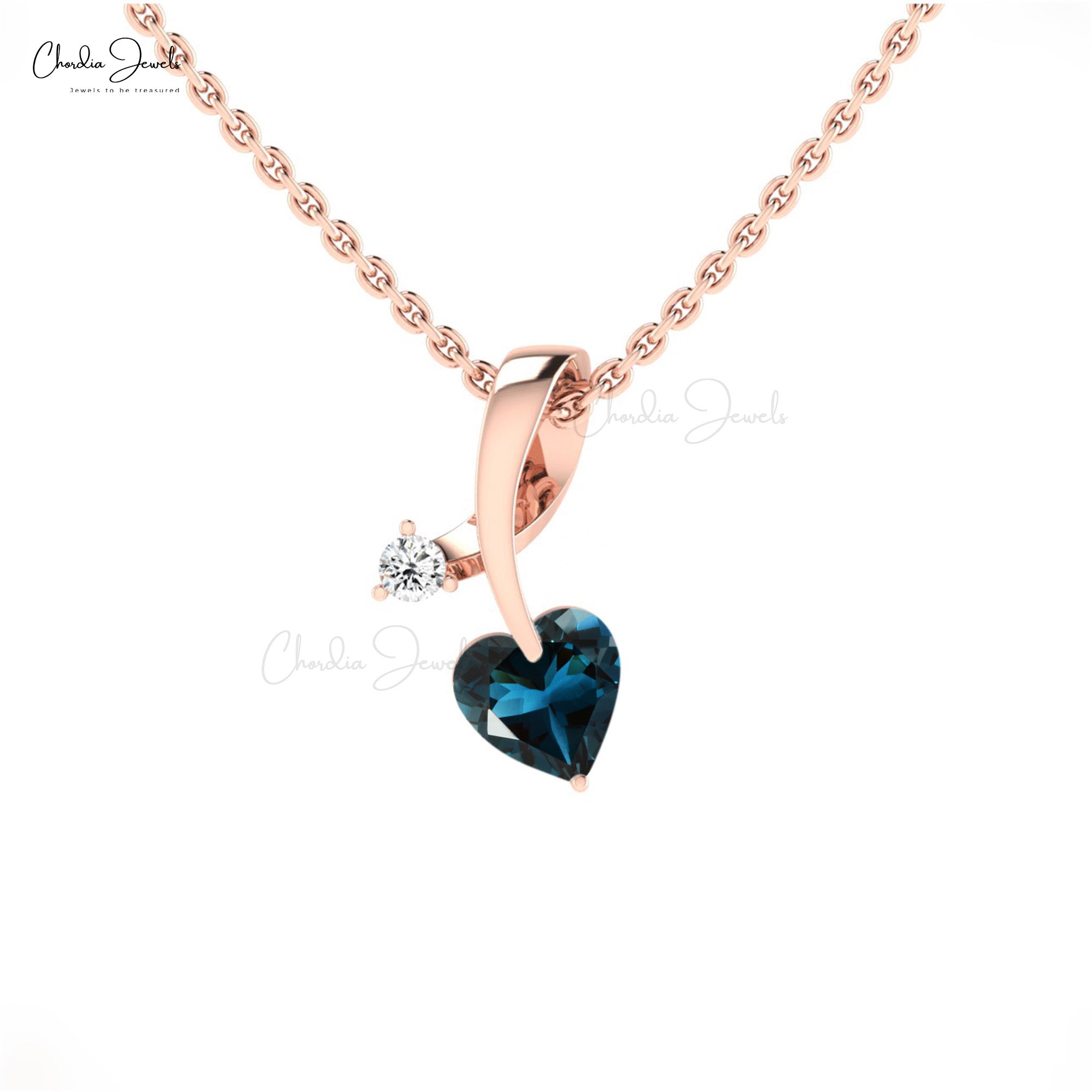 Natural London Blue Topaz Twisted Pendant In 14k Solid Gold Diamond Minimalist Pendants