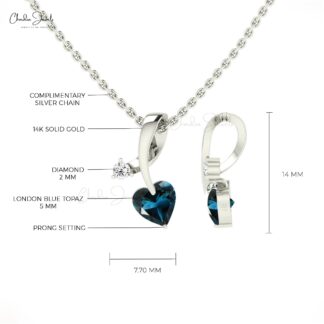 Natural London Blue Topaz Twisted Pendant In 14k Solid Gold Diamond Minimalist Pendants