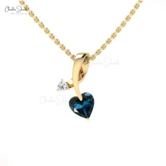 Natural London Blue Topaz Twisted Pendant In 14k Solid Gold Diamond Minimalist Pendants