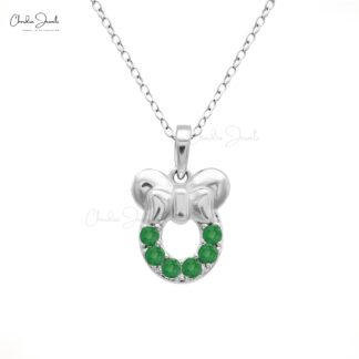 Mickey Mouse Style Pendant With 2mm Zambian Emerald Gemstone 14k Real Gold Kids Pendants