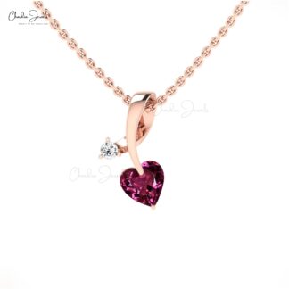Pure 14k Gold Twisted Pendant With 0.42 Ct Rhodolite Garnet Diamond 2 Stone Necklace