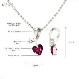 Pure 14k Gold Twisted Pendant With 0.42 Ct Rhodolite Garnet Diamond 2 Stone Necklace