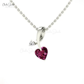 Pure 14k Gold Twisted Pendant With 0.42 Ct Rhodolite Garnet Diamond 2 Stone Necklace