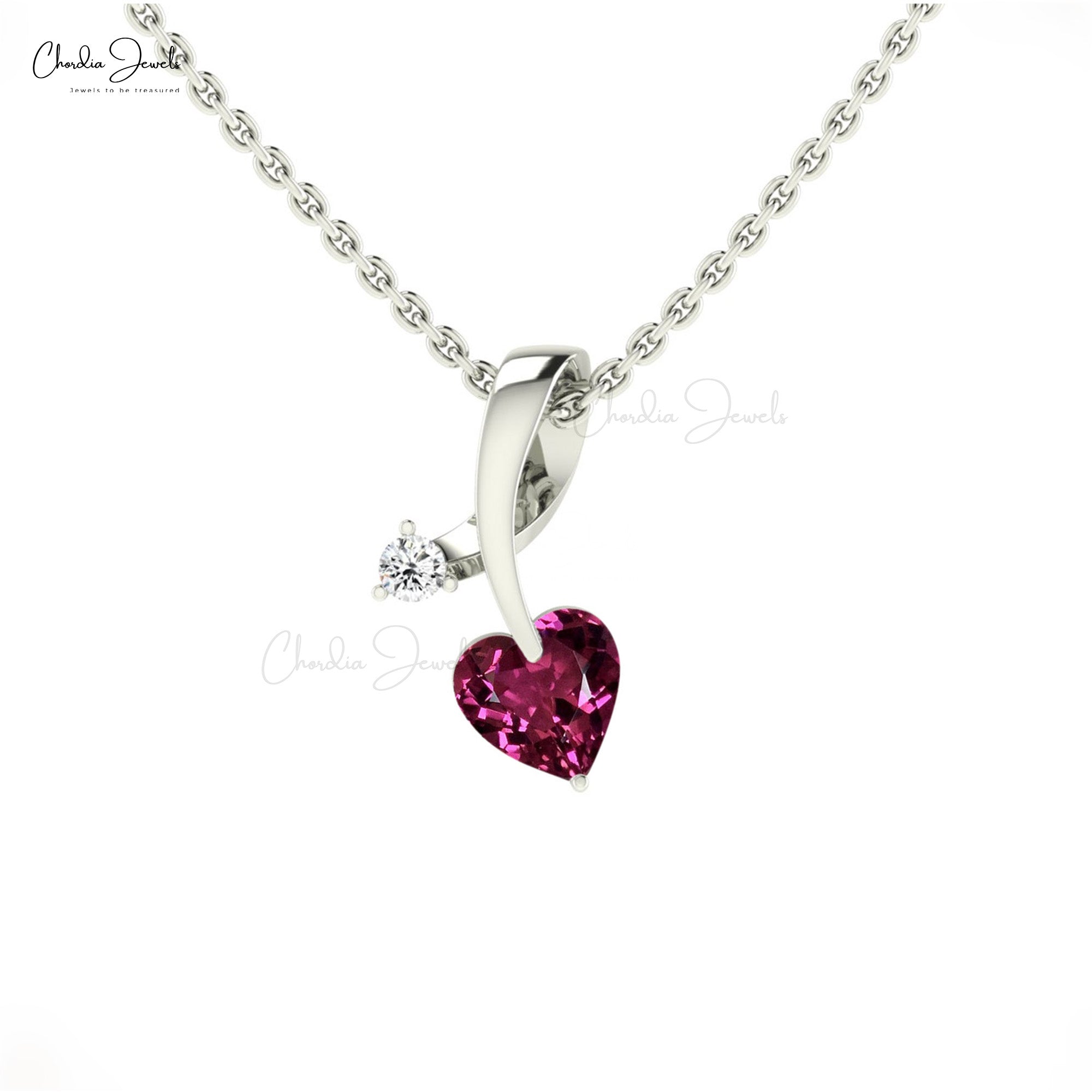 Pure 14k Gold Twisted Pendant With 0.42 Ct Rhodolite Garnet Diamond 2 Stone Necklace