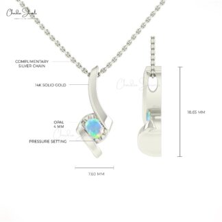 Genuine Fire Opal Solitaire Pendant In 14k Real Gold October Birthstone Jewelry For Women