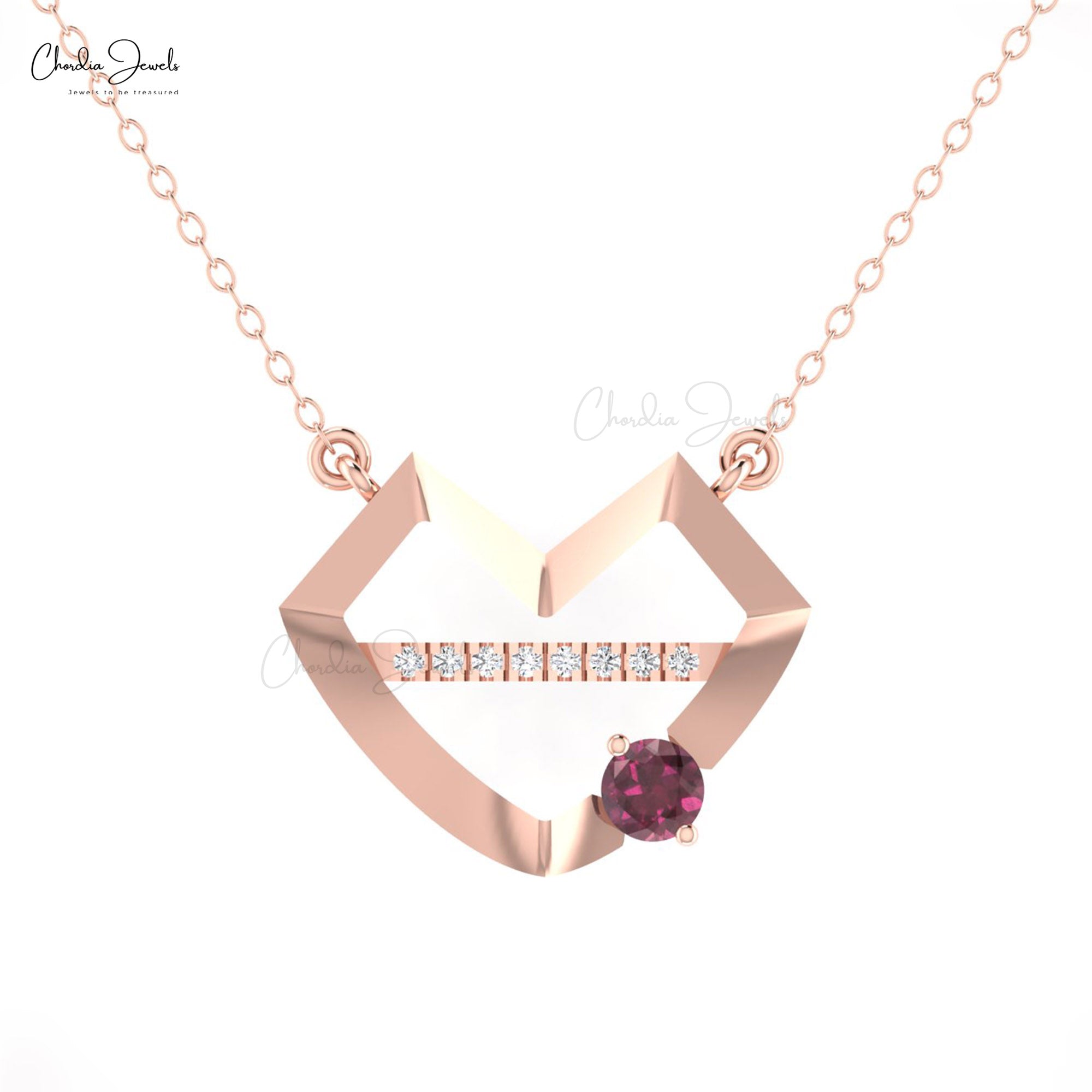 Gemstone Hubb Chain Necklace With 0.24 Ct Rhodolite Garnet Diamond Pave 14k Gold Necklaces