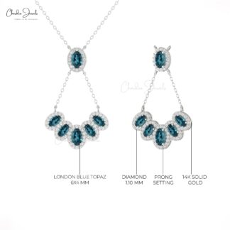 Oval Multi Halo Necklace With 1.7 Ct London Blue Topaz And Diamond 14k Gold Y Necklaces