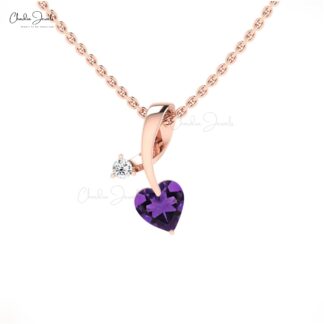 Two Stone Twisted Pendant With 0.42 Ct Amethyst And Diamond Pendants In 14k Solid Gold
