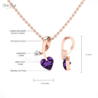 Two Stone Twisted Pendant With 0.42 Ct Amethyst And Diamond Pendants In 14k Solid Gold