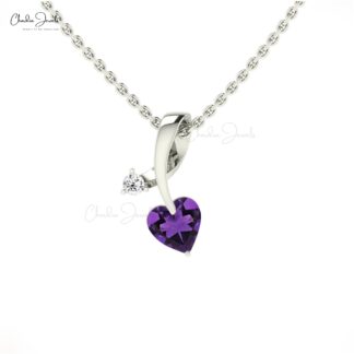 Two Stone Twisted Pendant With 0.42 Ct Amethyst And Diamond Pendants In 14k Solid Gold