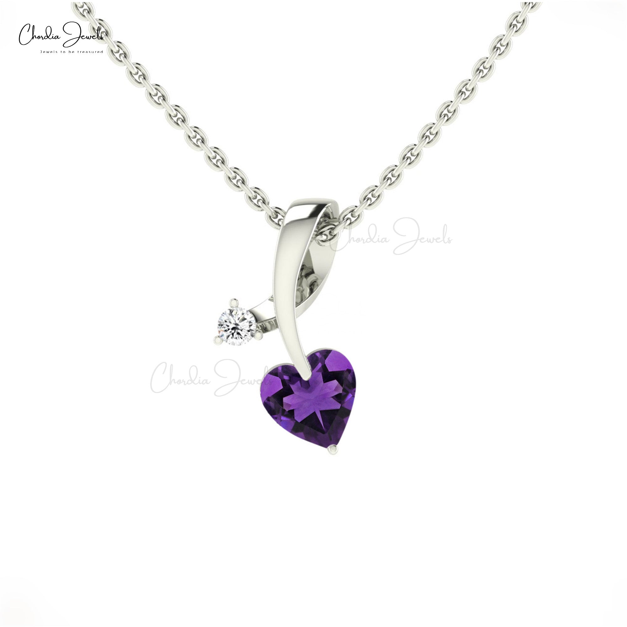 Two Stone Twisted Pendant With 0.42 Ct Amethyst And Diamond Pendants In 14k Solid Gold