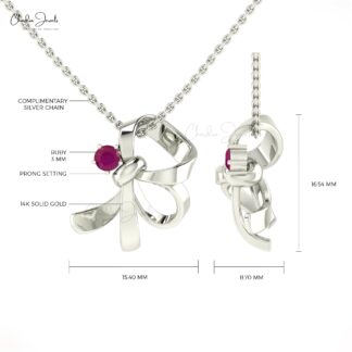 Single Stone Knot Pendant With 0.11 CTW Burma Ruby Prong Set In 14k Real Gold Necklace