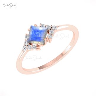 Authentic Moonstone Half Halo Ring In Solid Gold G-H Diamond Proposal Minimal Jewelry
