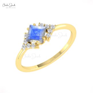 Authentic Moonstone Half Halo Ring In Solid Gold G-H Diamond Proposal Minimal Jewelry