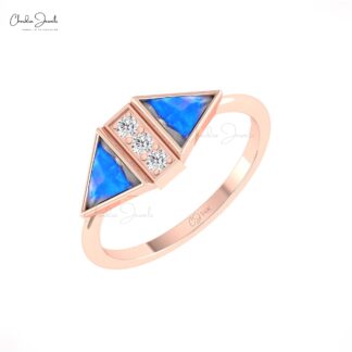 Diamond Accented Ring In 14k Real Gold Rainbow Moonstone 0.5 Ct Gemstone Proposal Ring
