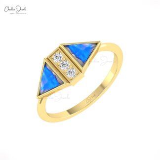 Diamond Accented Ring In 14k Real Gold Rainbow Moonstone 0.5 Ct Gemstone Proposal Ring