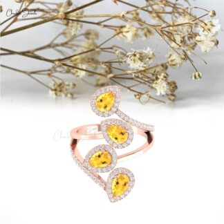Citrine and Diamond Leaf Cocktail Ring in 14K Yellow Gold