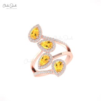 Natural Citrine Leaf Cocktail Ring in Hallmarked 14K Gold