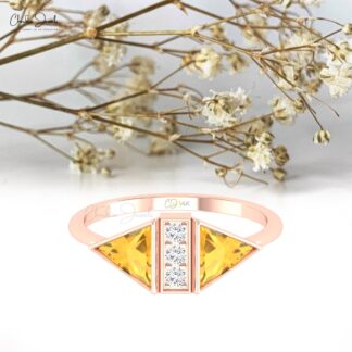 Elegant 14K Solid Gold Triangle Cut Citrine Ring for Women