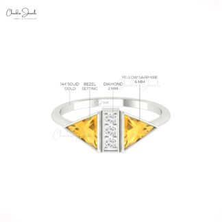 Handmade Triangle Cut Citrine Ring in Real 14K Gold