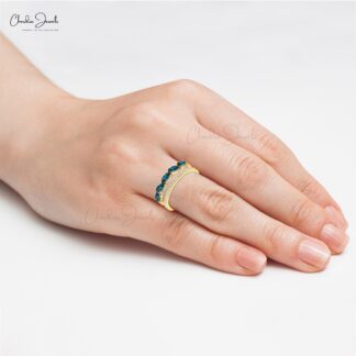 Stackable Twin Shank Diamond Ring In Solid 14k Gold London Blue Topaz Engagement Bands