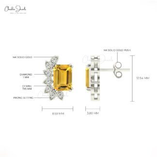 Natural Citrine Statement Stud With 2 Ct Gemstone And Diamond Earrings In 14k Real Gold