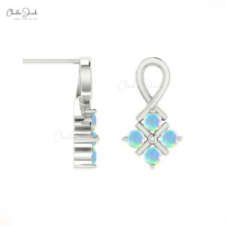 Brilliant Cut Twisted Earrings With 2mm Fire Opal Channel Set In 14k Solid Gold Studs