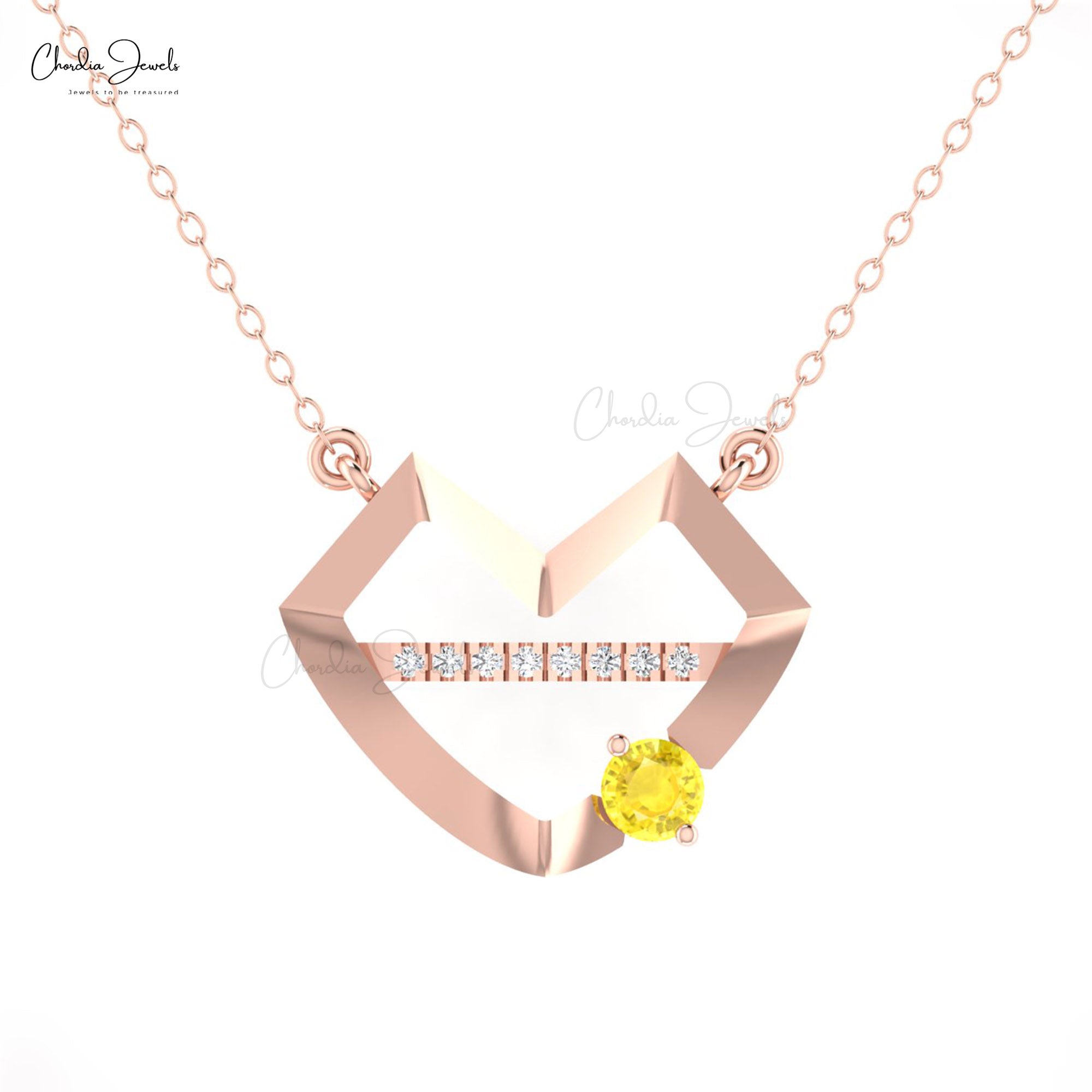 Two Birthstone Hubb Necklace In Real 14k Gold Yellow Sapphire And Diamond Love Jewelry
