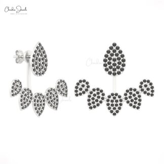 Diamond Cuff Jackets Earrings In Real 14k Gold Black Diamond Detachable Dainty Studs
